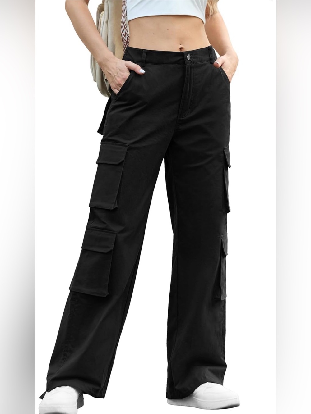 Lepunuo Womens Cargo Pants High Waisted Baggy Stretchy Wide Leg Y2k Streetwear
